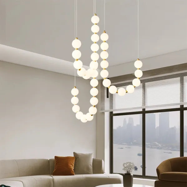 LED White Necklace Chandelier - Modern Pendant Light Fixture for Dining Room & Living Space