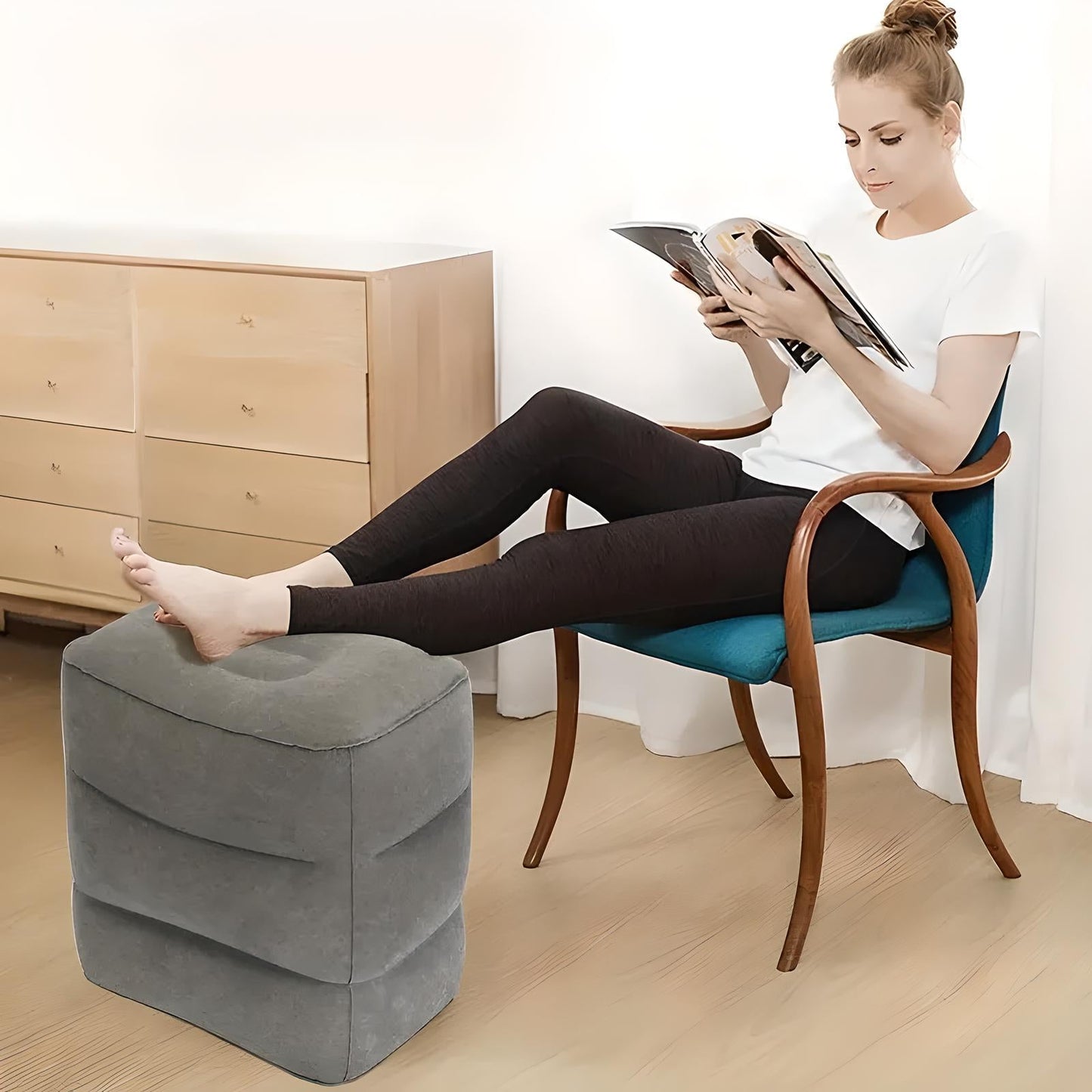 Inflatable Travel Footrest | Ergonomic, Adjustable Height & Compact for Planes, Trains, Buses & Office Use