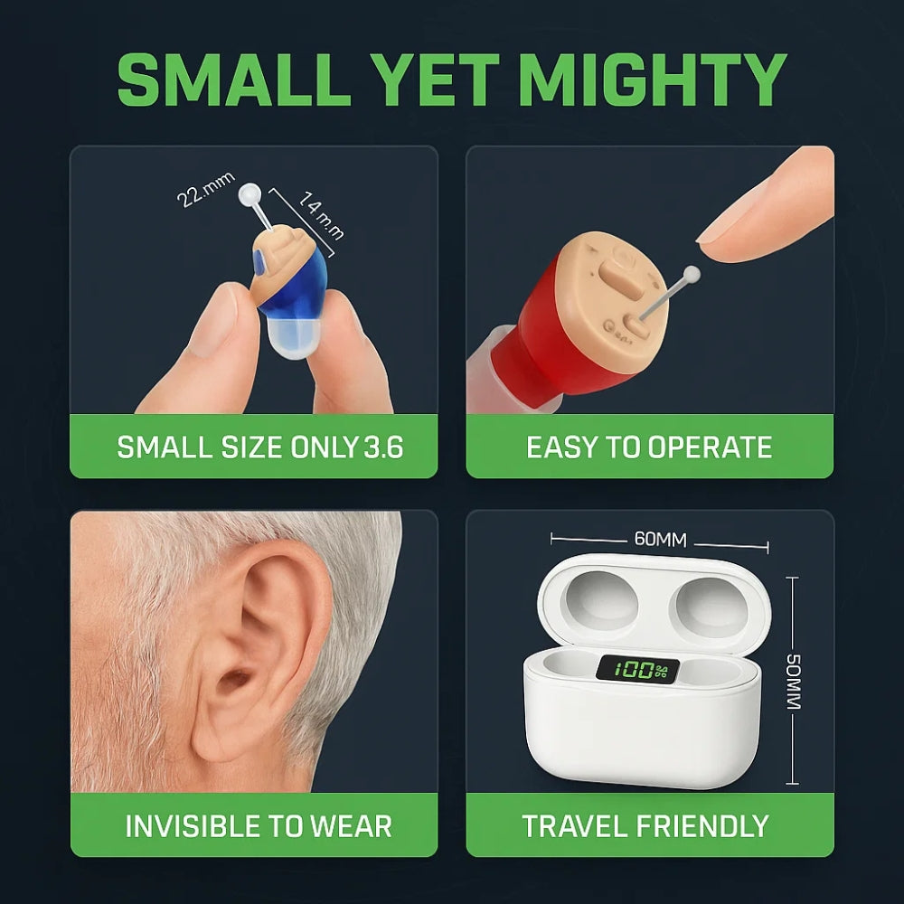 In-Ear Rechargeable Hearing Aids Offering Clear Sound, Long-Lasting Battery, and Comfortable Fit for Everyday Use
