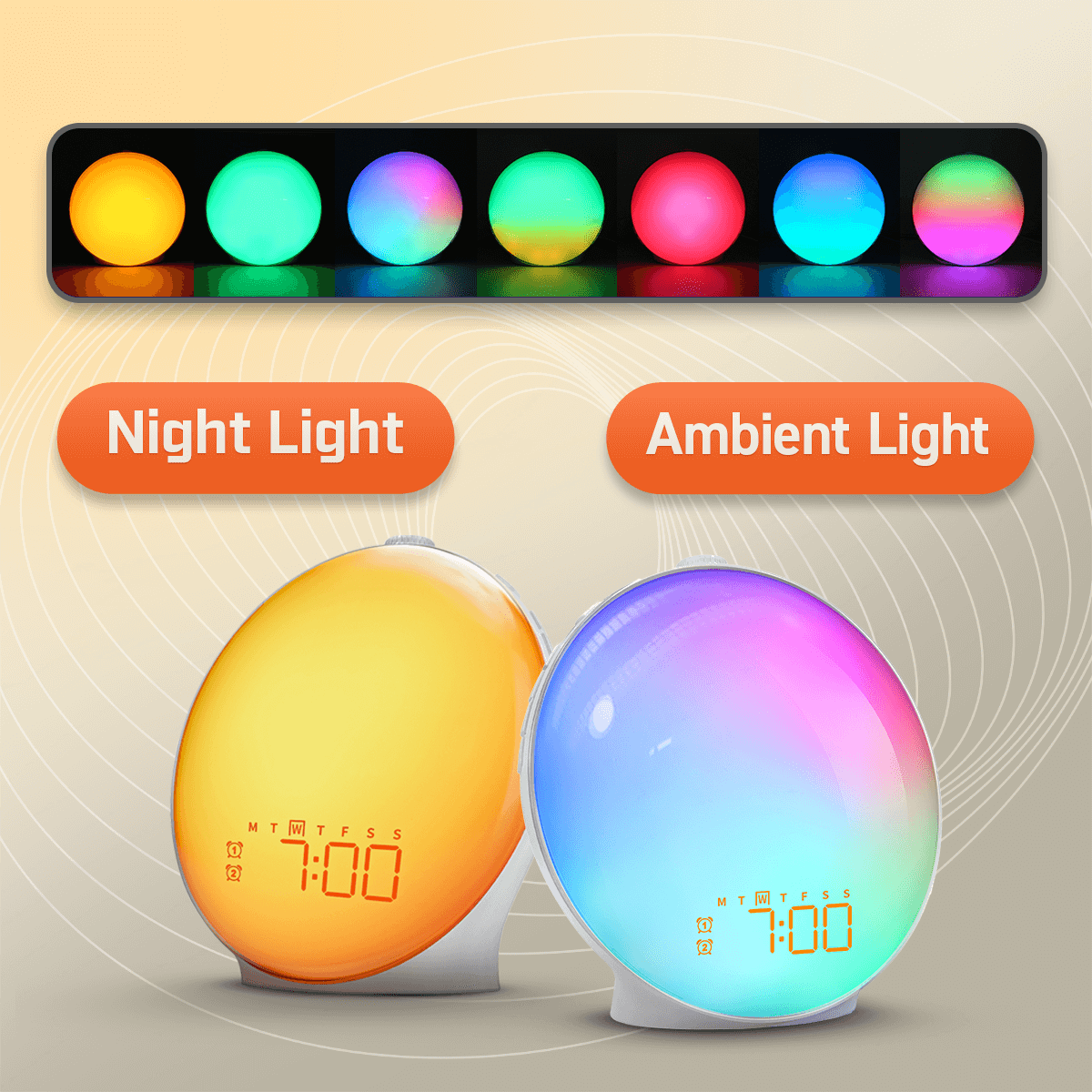 Wake-Up Sun Lamp Alarm Clock | Gradual Sunrise Glow & Customizable Sounds for Gentle Mornings
