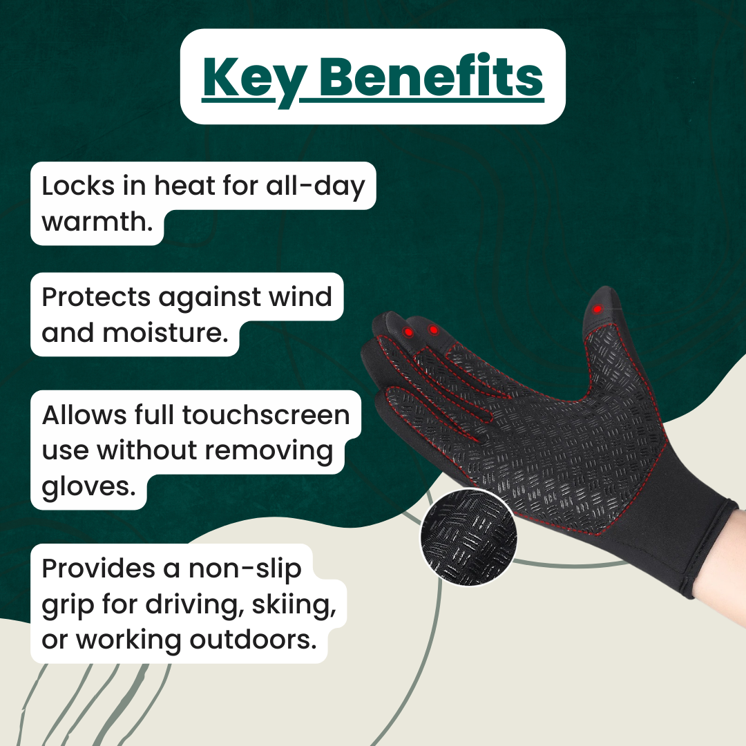 Warm Waterproof Gloves: Thermal Gloves with Touch Screen | Biking, Golf, Raynaud's, and Winter Sports