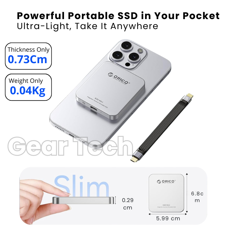 Magnetic Portable SSD 1TB/2TB – Ultra-Fast 2000MB/s Portable External Hard Drive for iPhone 15/16 ProRes, Laptop & PC