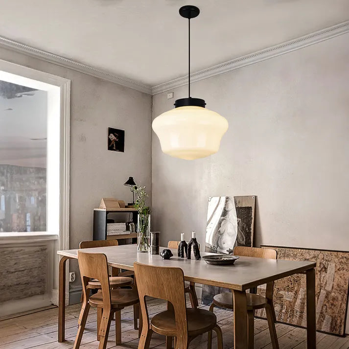 Geometric Milk Glass Pendant Light Fixture - Vintage White Design for Kitchen & Dining Room Lighting