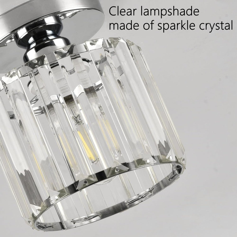 Modern 1-Light Flush Mount Ceiling Light | Black Brass Fixture with Crystal Shade for Hallway & Living Room