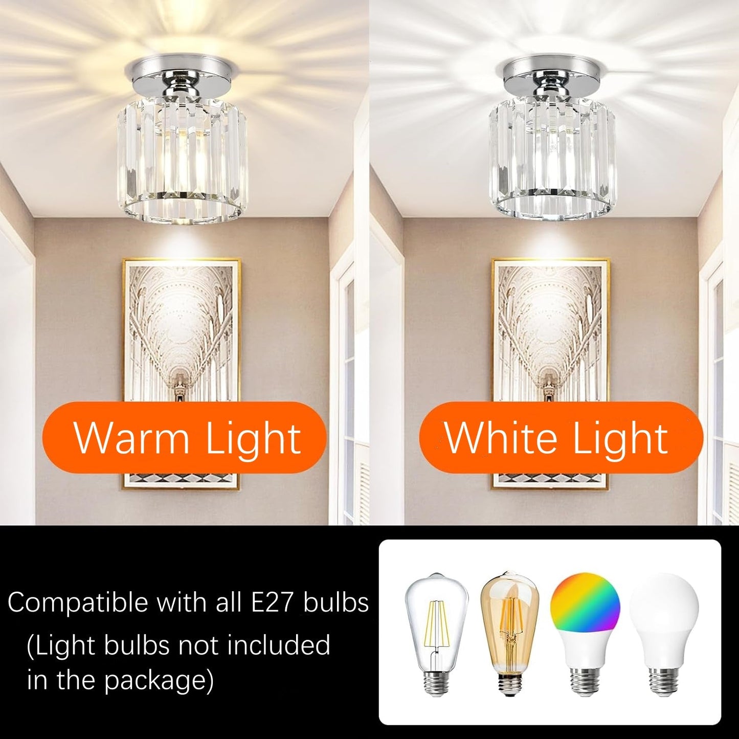 Modern 1-Light Flush Mount Ceiling Light | Black Brass Fixture with Crystal Shade for Hallway & Living Room