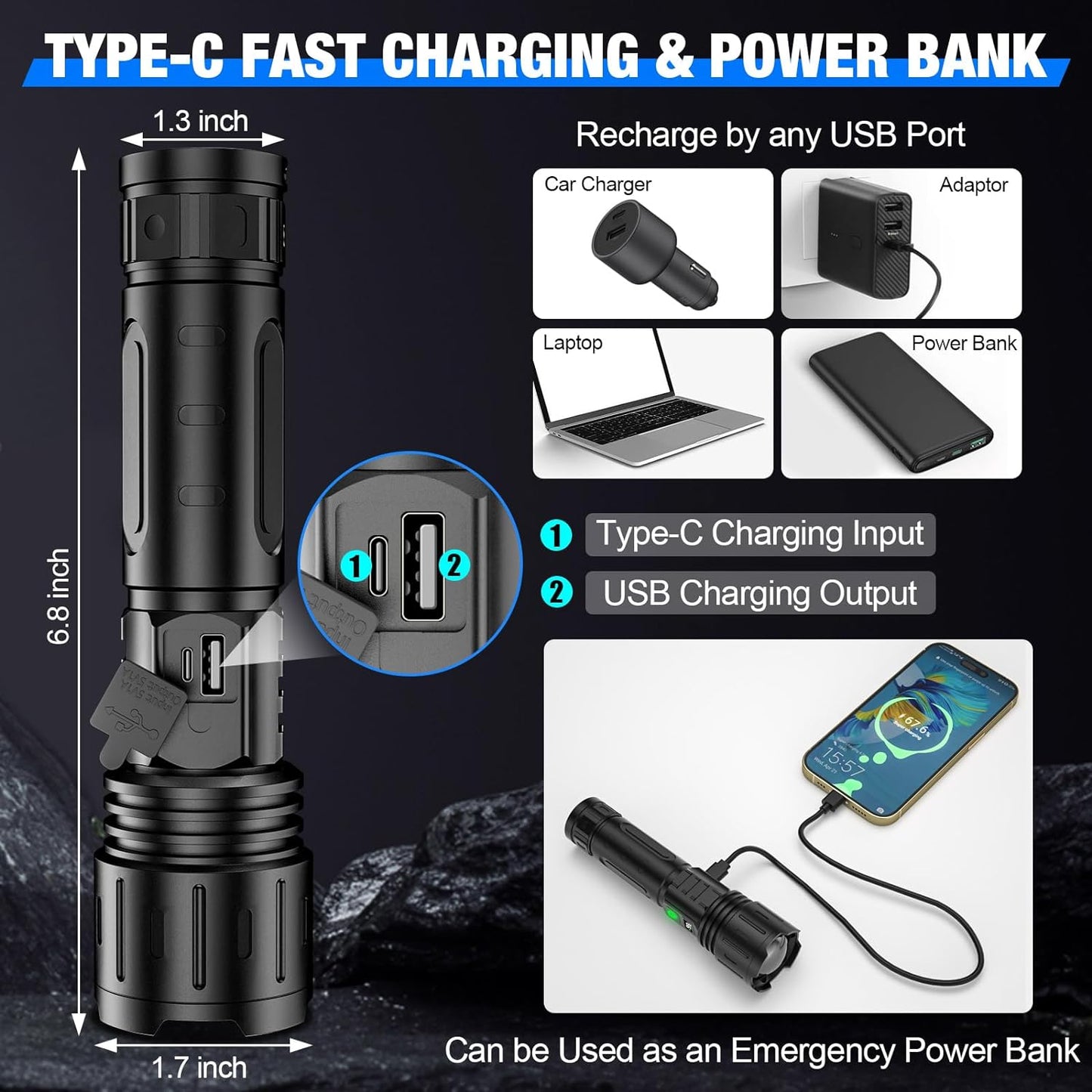 100000 Lumen Tactical Flashlight | World's Brightest High-Powered Torch