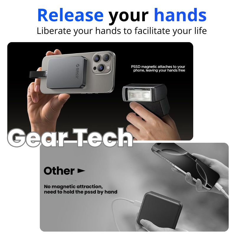 Magnetic Portable SSD 1TB/2TB – Ultra-Fast 2000MB/s Portable External Hard Drive for iPhone 15/16 ProRes, Laptop & PC