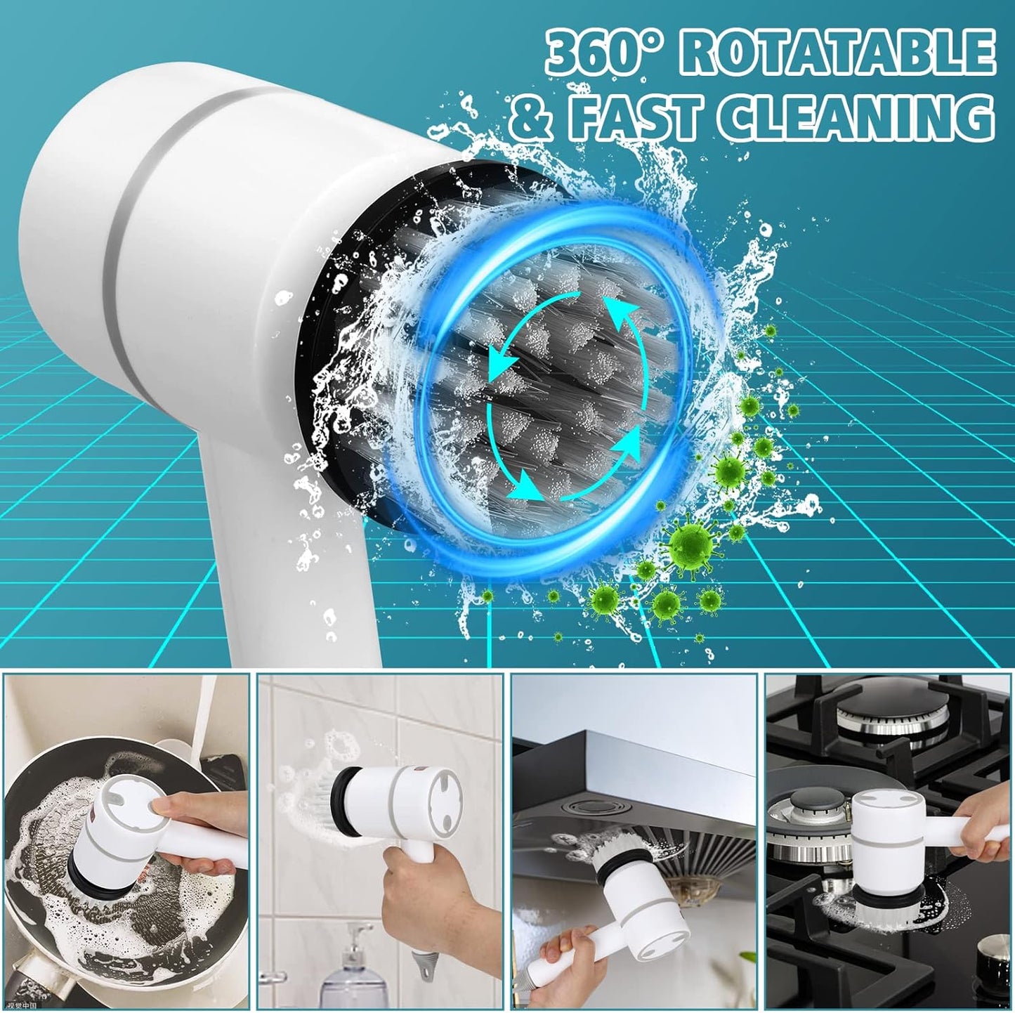 Electric Cleaning Brush - Cordless Power Scrubber with Rechargeable Battery for Home, Kitchen, and Bathroom Cleaning