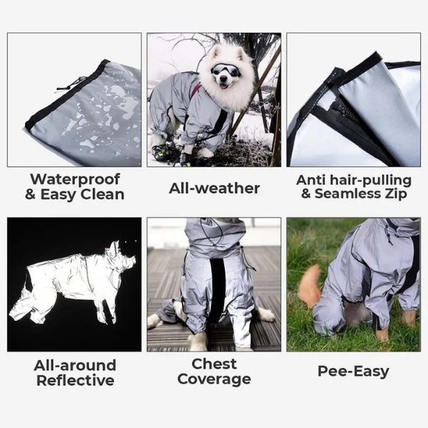 Waterproof Dog Coat with Legs – Reflective Dog Rain Jacket for Small & Large Breeds | Best Rain Coat for Dogs UK