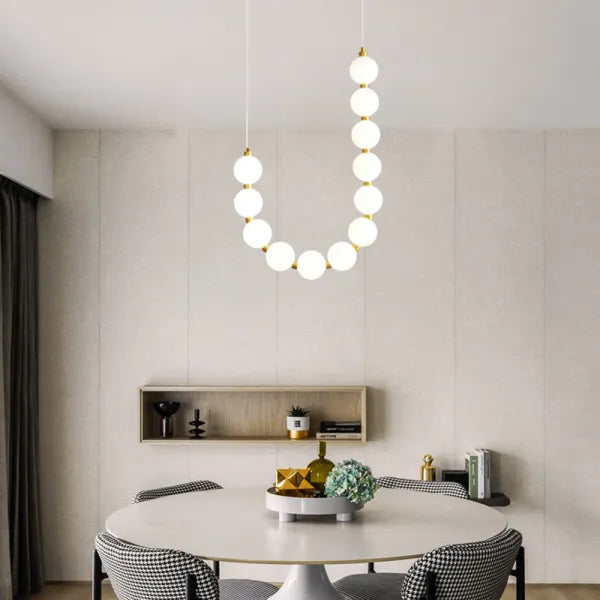 LED White Necklace Chandelier - Modern Pendant Light Fixture for Dining Room & Living Space