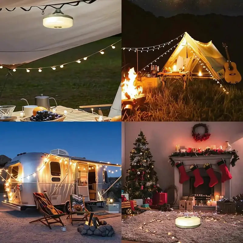 4 in 1 Camp Light – Portable Camping Lantern, String Lights with 8 Lighting Modes, Rechargeable Power Bank for Outdoor Adventures