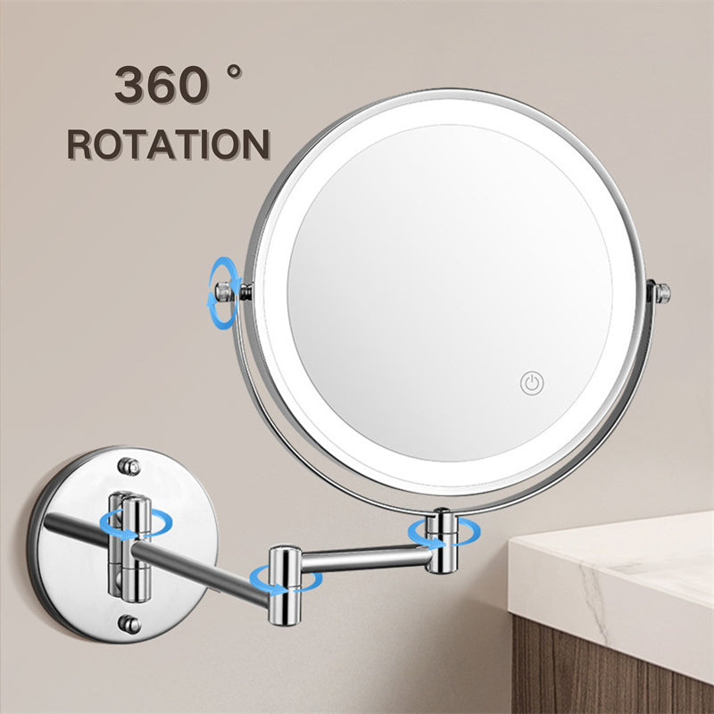 Rechargeable Wall Mounted Shaving Mirror | 360° Rotation. 1X/10X Magnification & Adjustable LED Lighting for Bathroom Use
