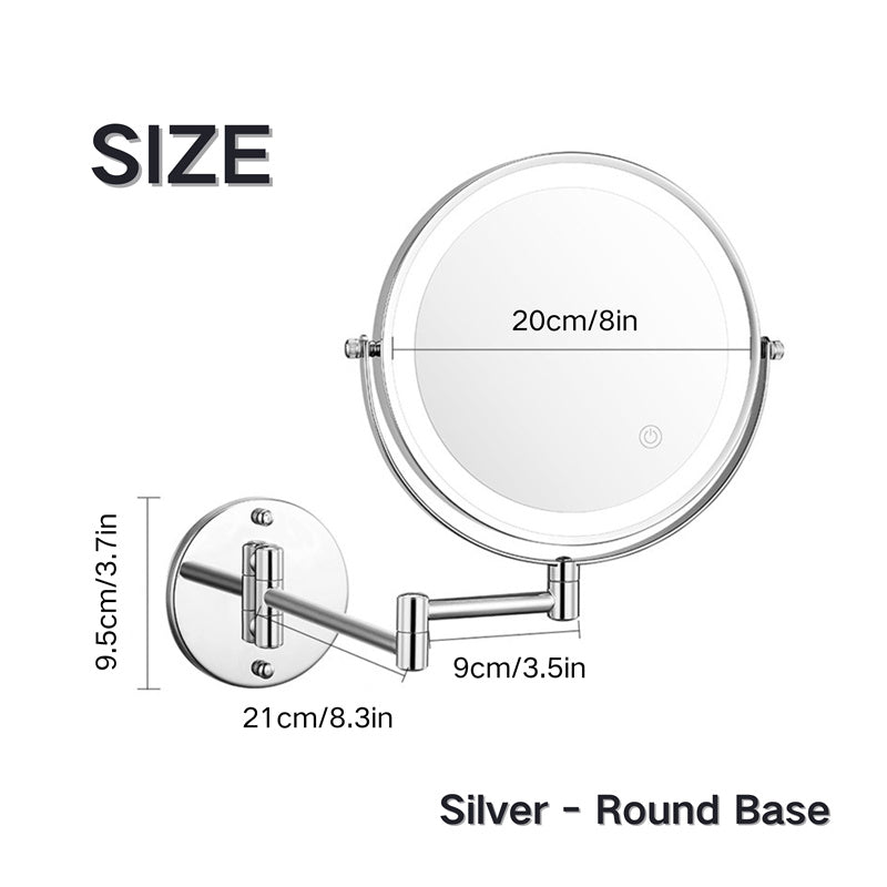 Rechargeable Wall Mounted Shaving Mirror | 360° Rotation. 1X/10X Magnification & Adjustable LED Lighting for Bathroom Use