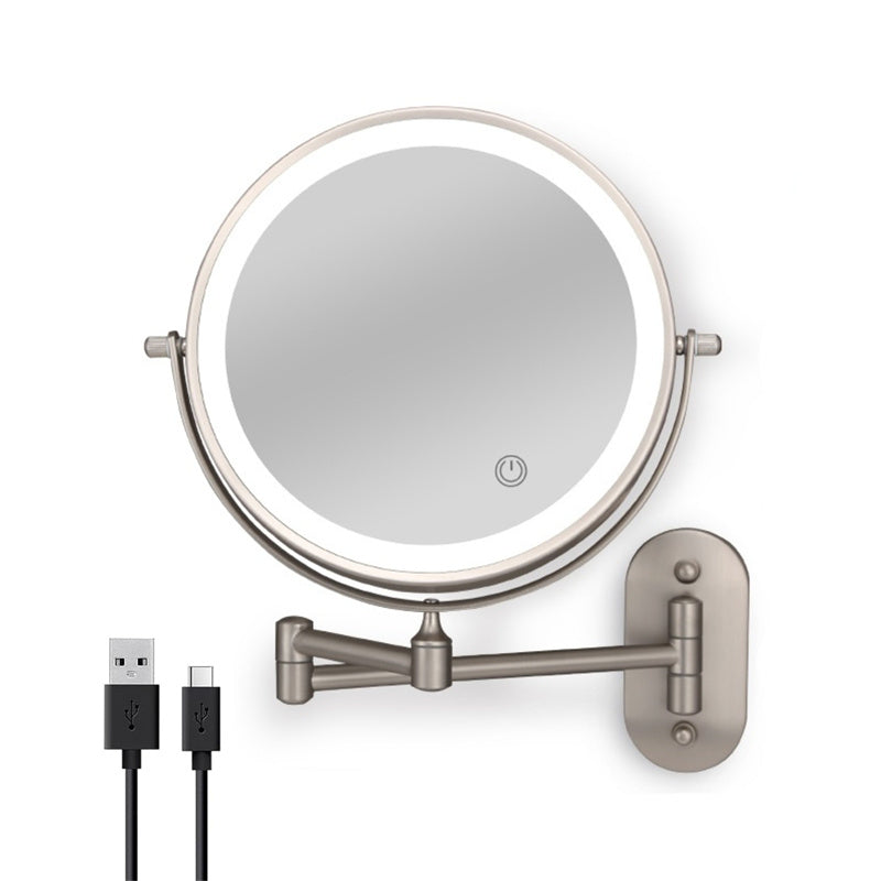 Rechargeable Wall Mounted Shaving Mirror | 360° Rotation. 1X/10X Magnification & Adjustable LED Lighting for Bathroom Use