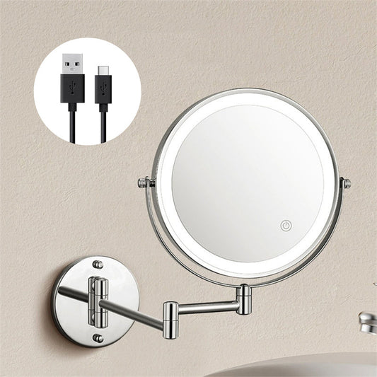Rechargeable Wall Mounted Shaving Mirror | 360° Rotation. 1X/10X Magnification & Adjustable LED Lighting for Bathroom Use