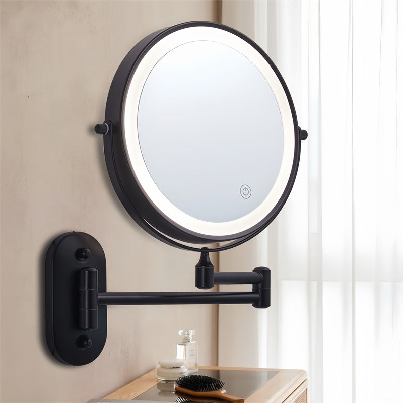 Rechargeable Wall Mounted Shaving Mirror | 360° Rotation. 1X/10X Magnification & Adjustable LED Lighting for Bathroom Use
