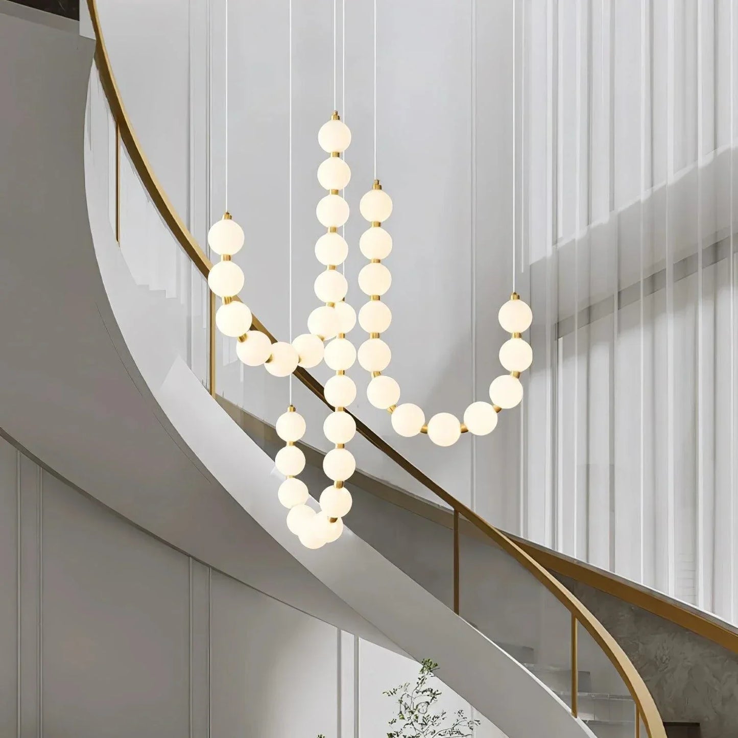 LED White Necklace Chandelier - Modern Pendant Light Fixture for Dining Room & Living Space