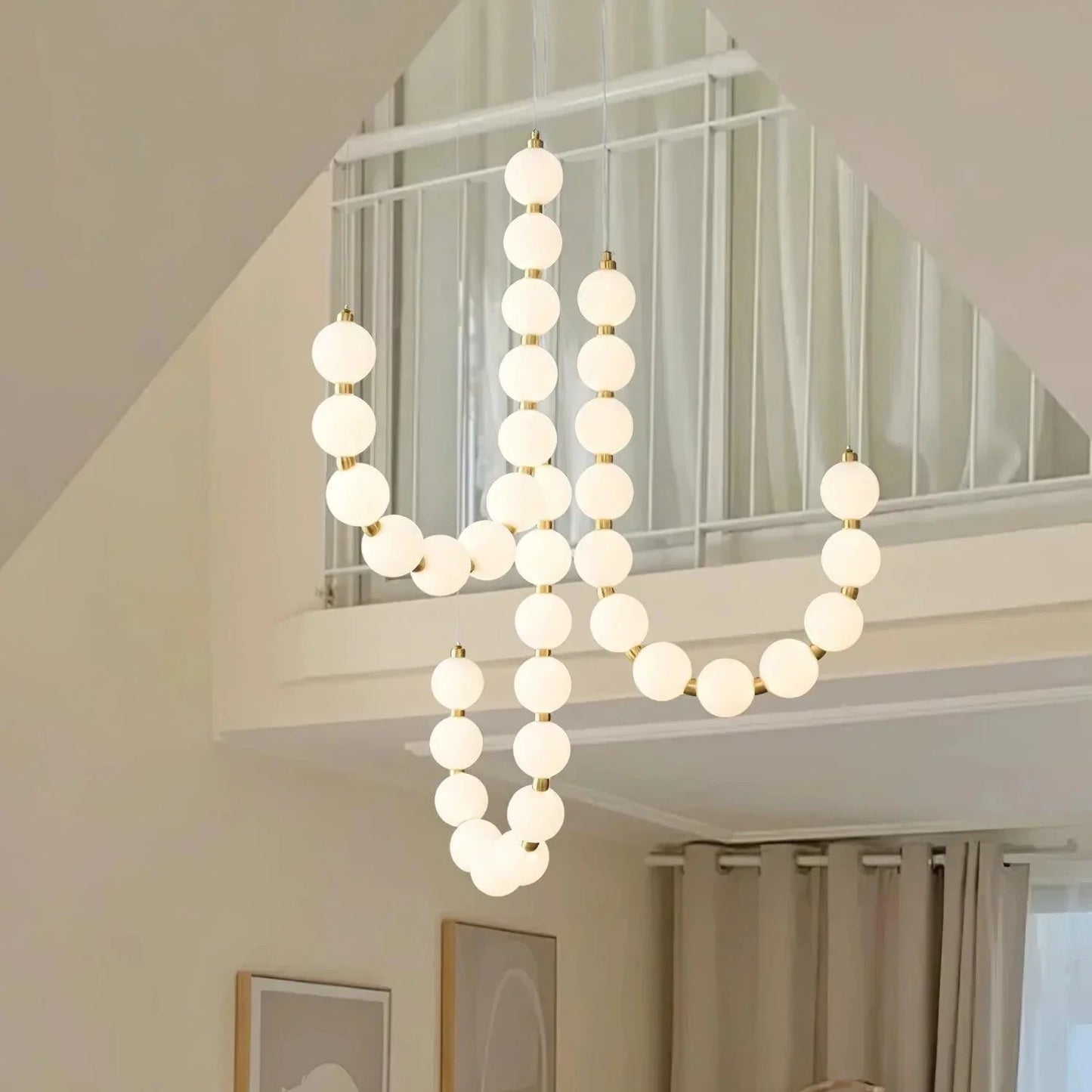 LED White Necklace Chandelier - Modern Pendant Light Fixture for Dining Room & Living Space