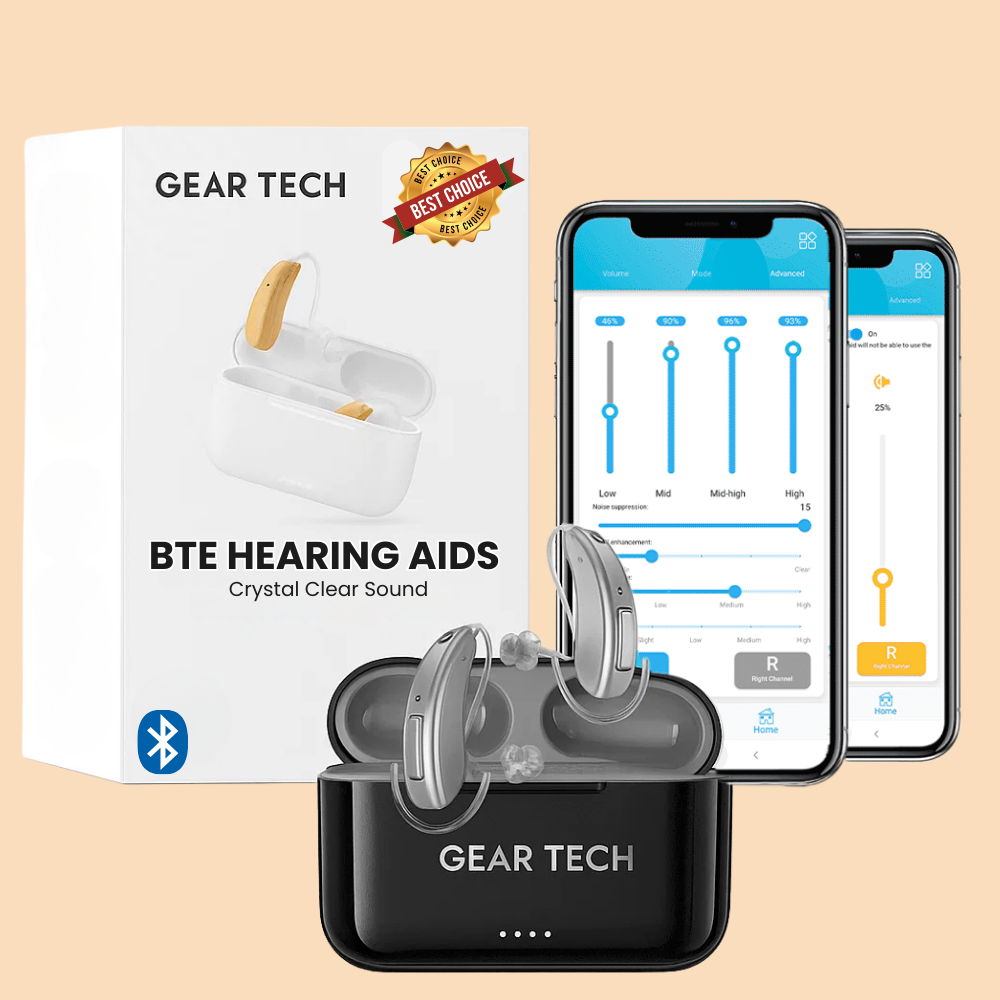 Rechargeable Bluetooth Hearing Aids | Noise Cancelling BTE Hearing Aid for Seniors & Elderly – Comfortable & Discreet