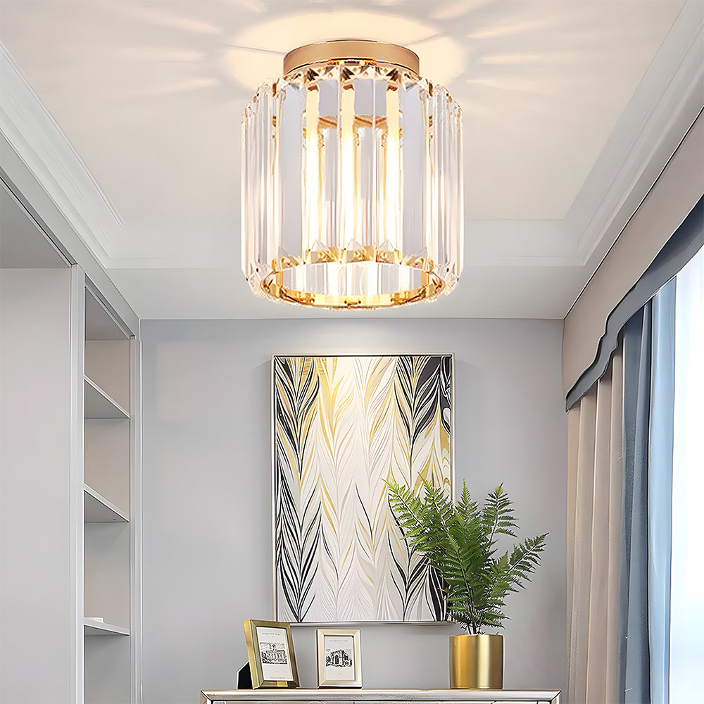 Modern 1-Light Flush Mount Ceiling Light | Black Brass Fixture with Crystal Shade for Hallway & Living Room