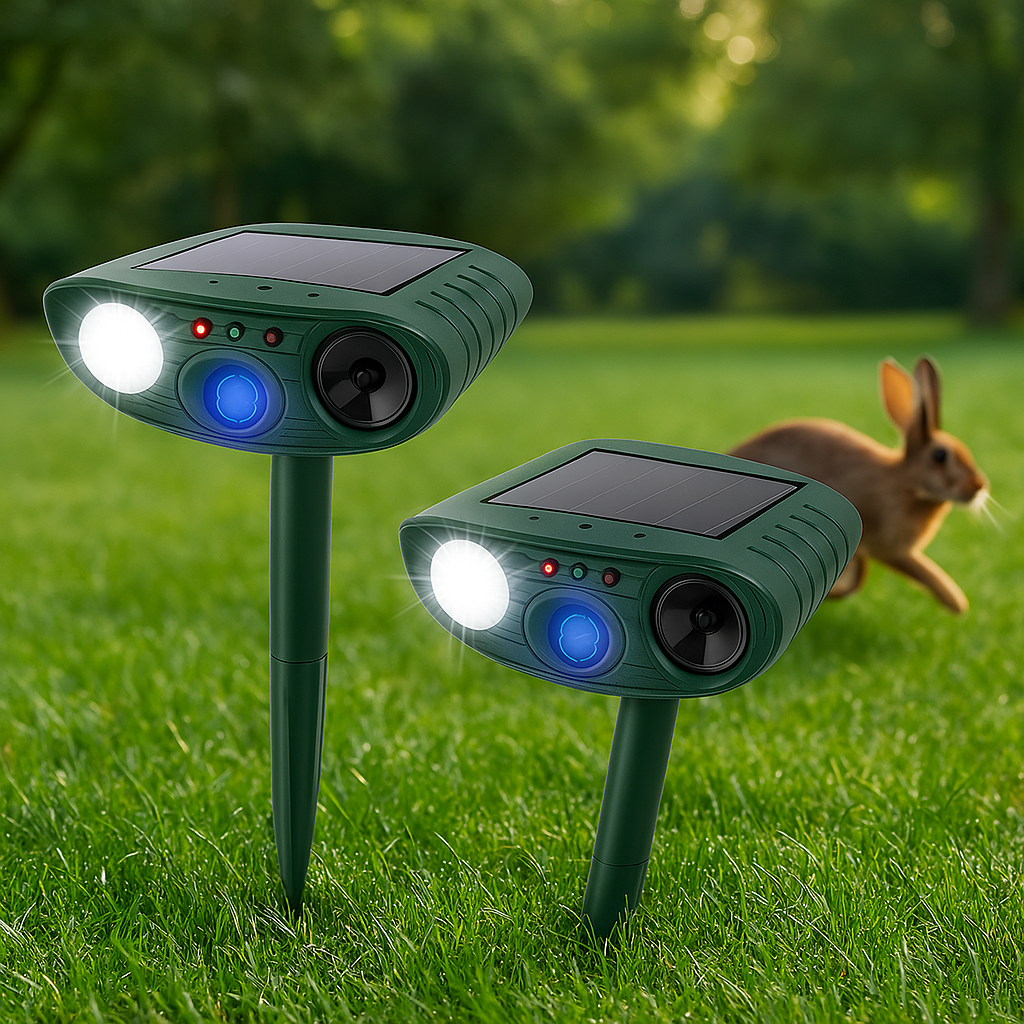 Solar Powered Ultrasonic Rabbit Repeller with Flashing Light – Effective Pest Control for Gardens and Yards
