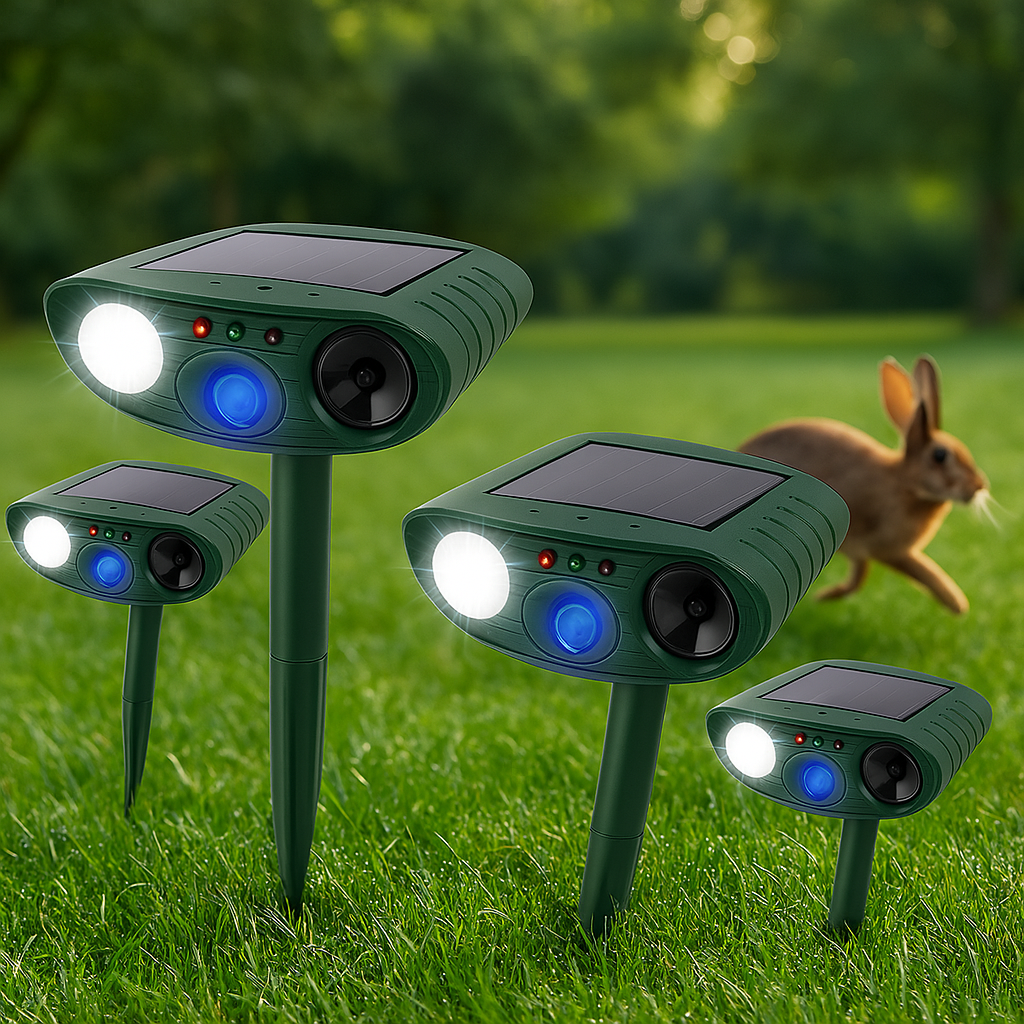 Solar Powered Ultrasonic Rabbit Repeller with Flashing Light – Effective Pest Control for Gardens and Yards