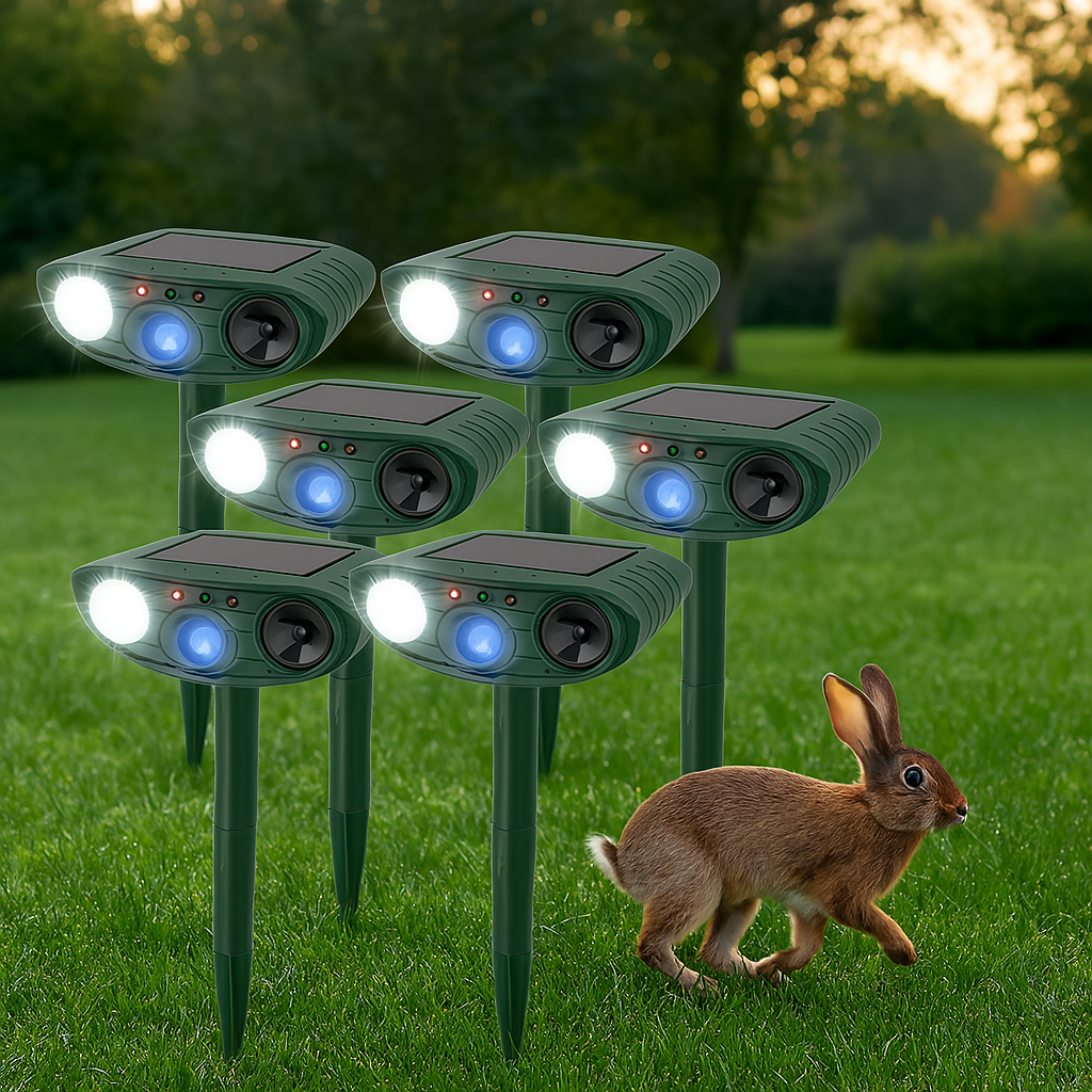 Solar Powered Ultrasonic Rabbit Repeller with Flashing Light – Effective Pest Control for Gardens and Yards