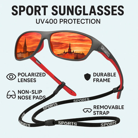 Mens Polarised Sports Sunglasses UK – UV400 Wrap Around Sunglasses for Cycling, Running & Outdoor Activities | Lightweight & Glare Protection