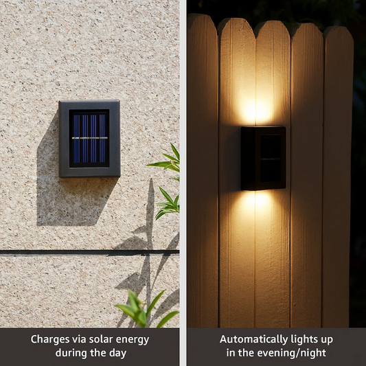 Solar-Powered LED Wall Lights | Weatherproof, Automatic Operation & Ideal for Garden and Driveway Illumination