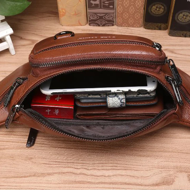 Genuine Leather Fanny Pack | Large Capacity, Robust Design & Versatile for Travel and Outdoor Activities