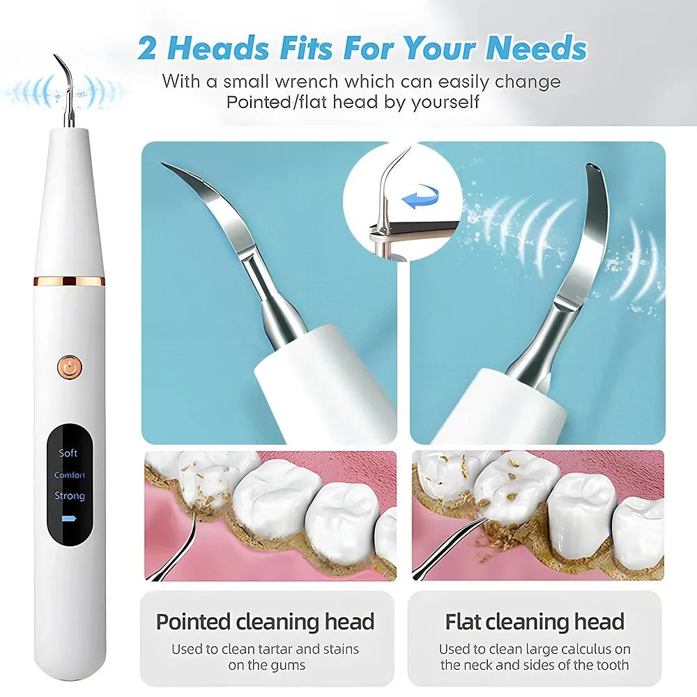 Ultrasonic Teeth Cleaning Device | 38 kHz Ultrasound, LED Light & USB Fast Charging for Home Dental Care