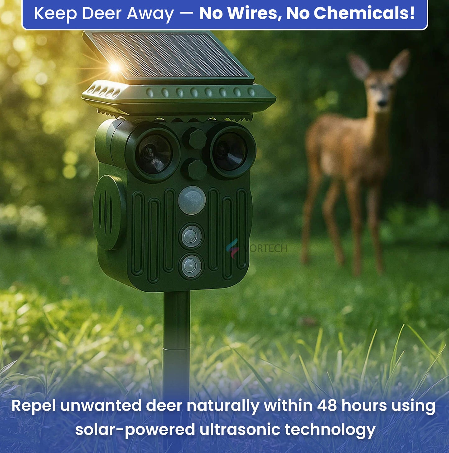 Ultrasonic Solar Deer Repeller | 5 Adjustable Modes. Waterproof & Eco-Friendly for Home Gardens and Yards