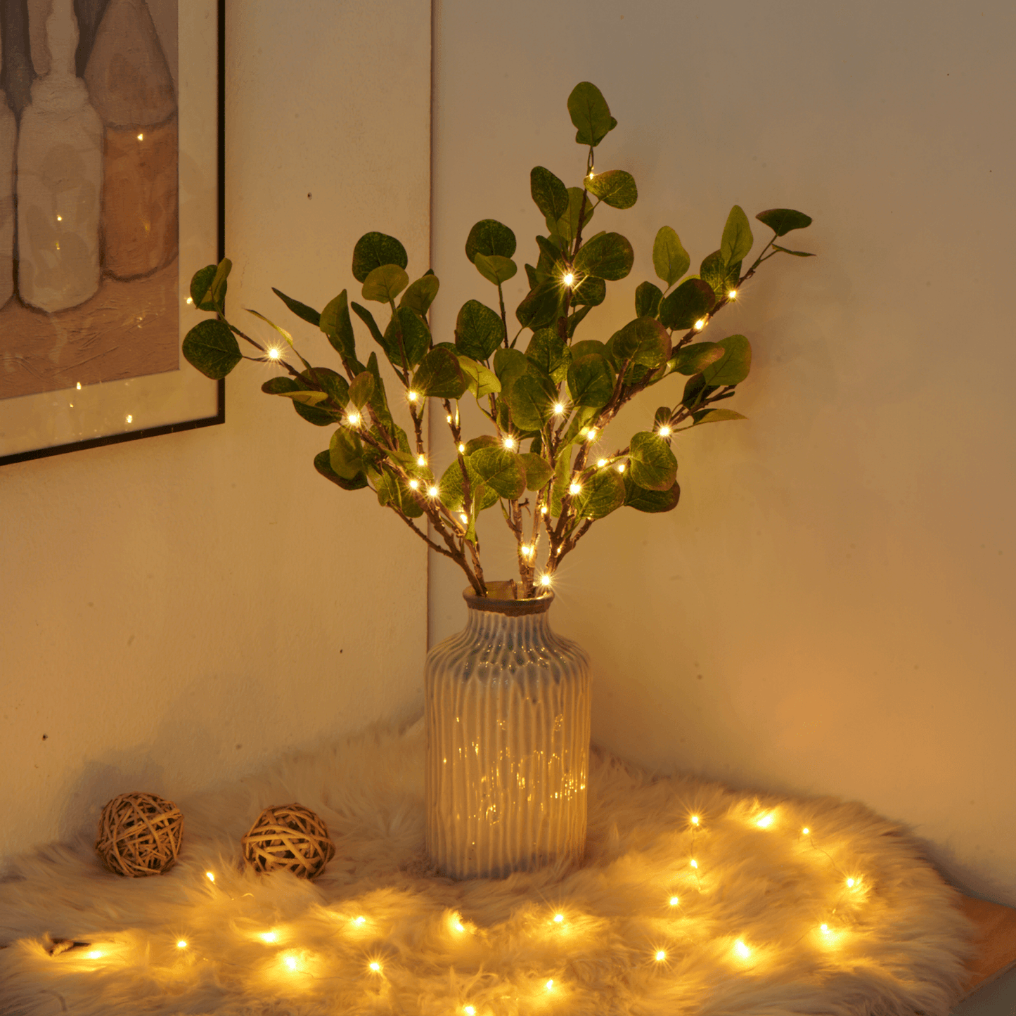 LED Fairy Light Olive Branch Decor - Battery Operated String Lights for Home, Wedding, and Party Decorations