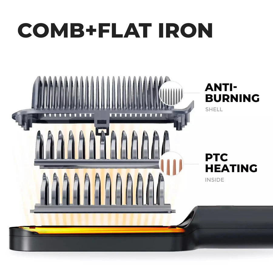 Hair Straightening Brush UK – 2-in-1 Thermal Comb Straightener & Curler with Adjustable Heat & Tourmaline Technology