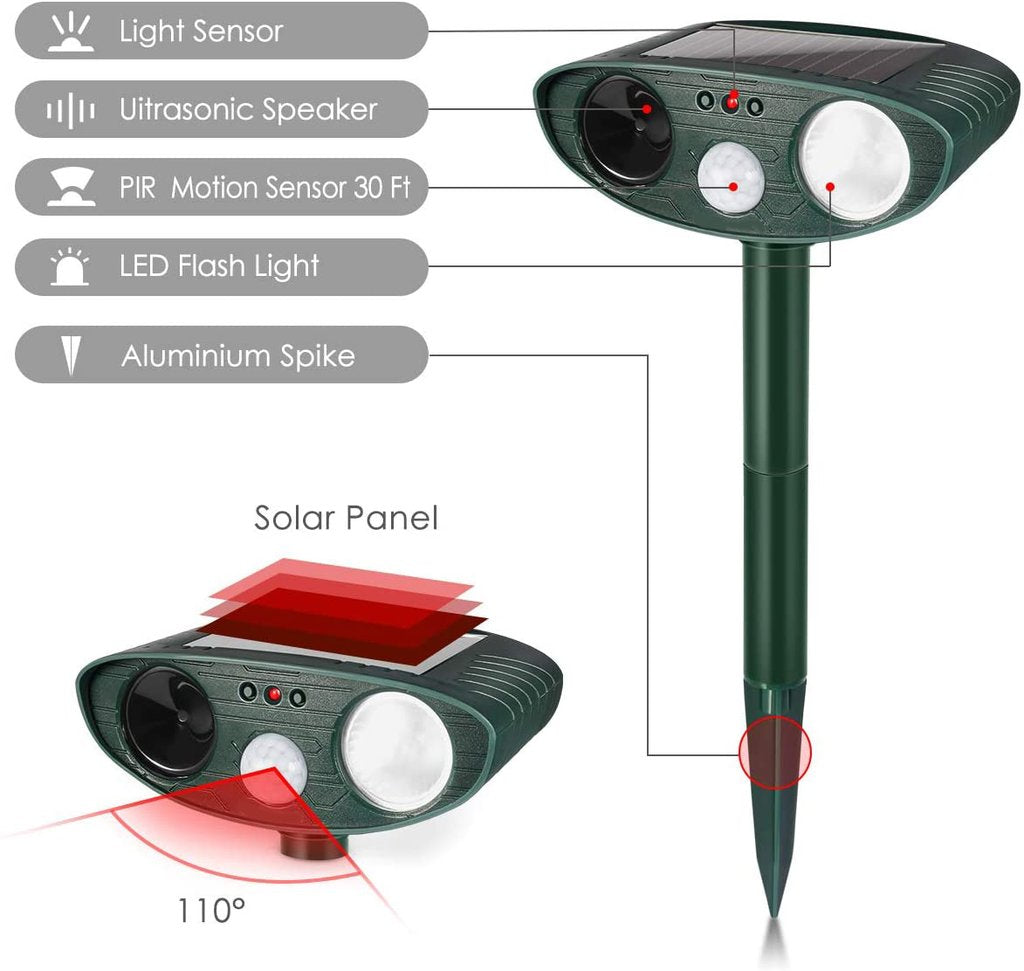 Solar Powered Ultrasonic Rabbit Repeller with Flashing Light – Effective Pest Control for Gardens and Yards