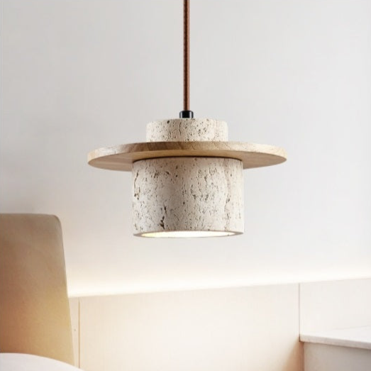 Travertine Pendant Light Fixture - Natural Stone Design for Kitchen Island & Dining Room