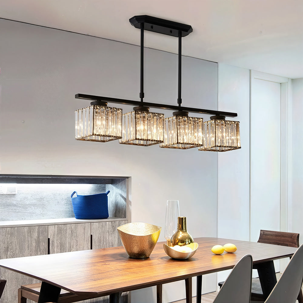 Modern Art Deco Glass Kitchen Island Lamps | Adjustable Height. 3-4 Lights & Ideal for Dining Room and Kitchen Lighting