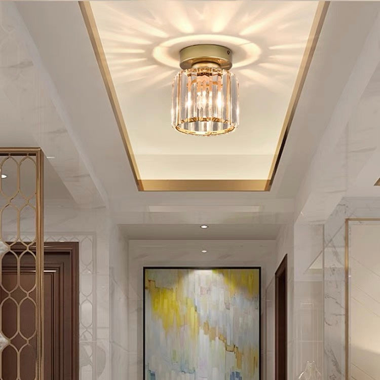 Modern 1-Light Flush Mount Ceiling Light | Black Brass Fixture with Crystal Shade for Hallway & Living Room