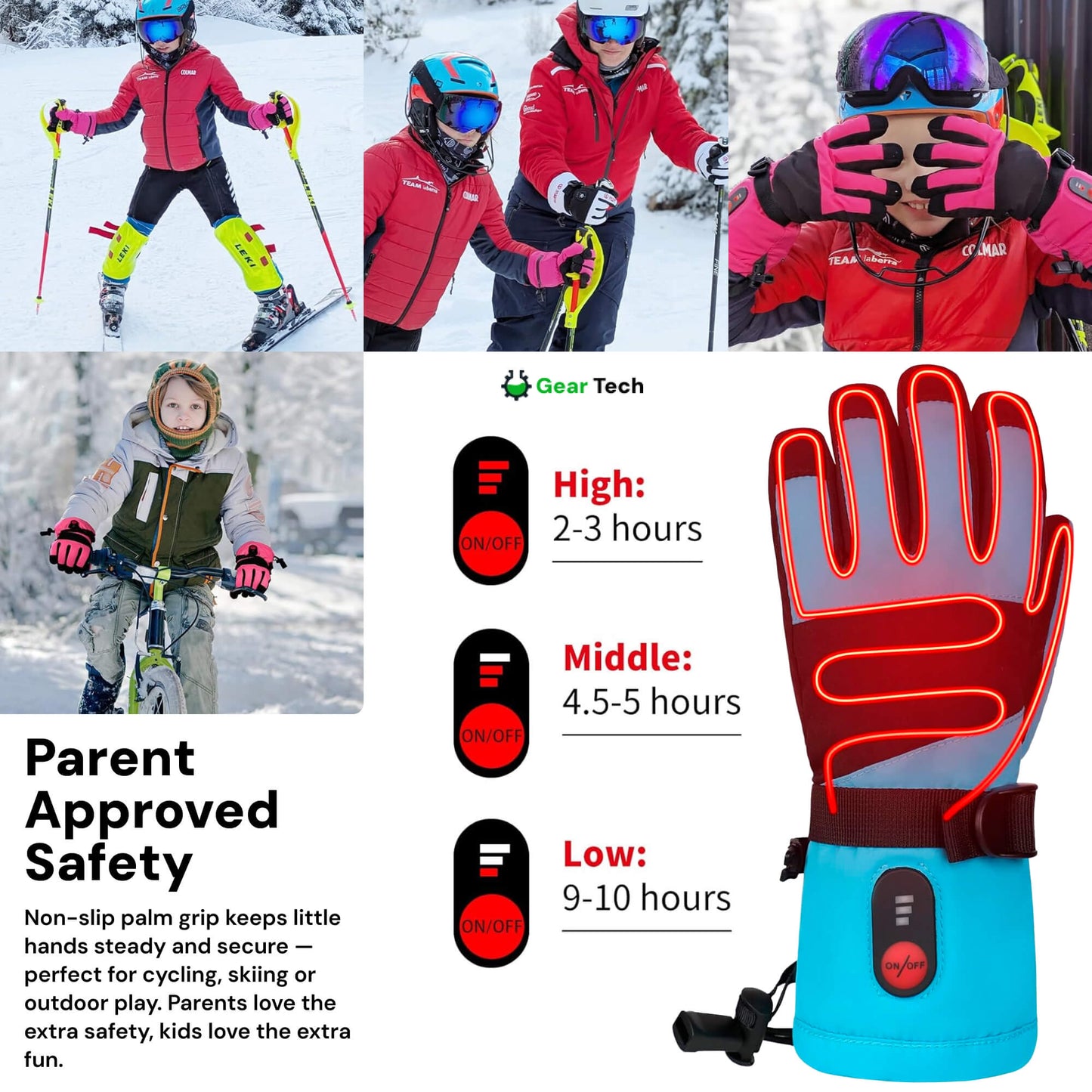 Kids Heated Gloves | Waterproof, Windproof, Rechargeable Winter Gloves with 3 Heat Levels
