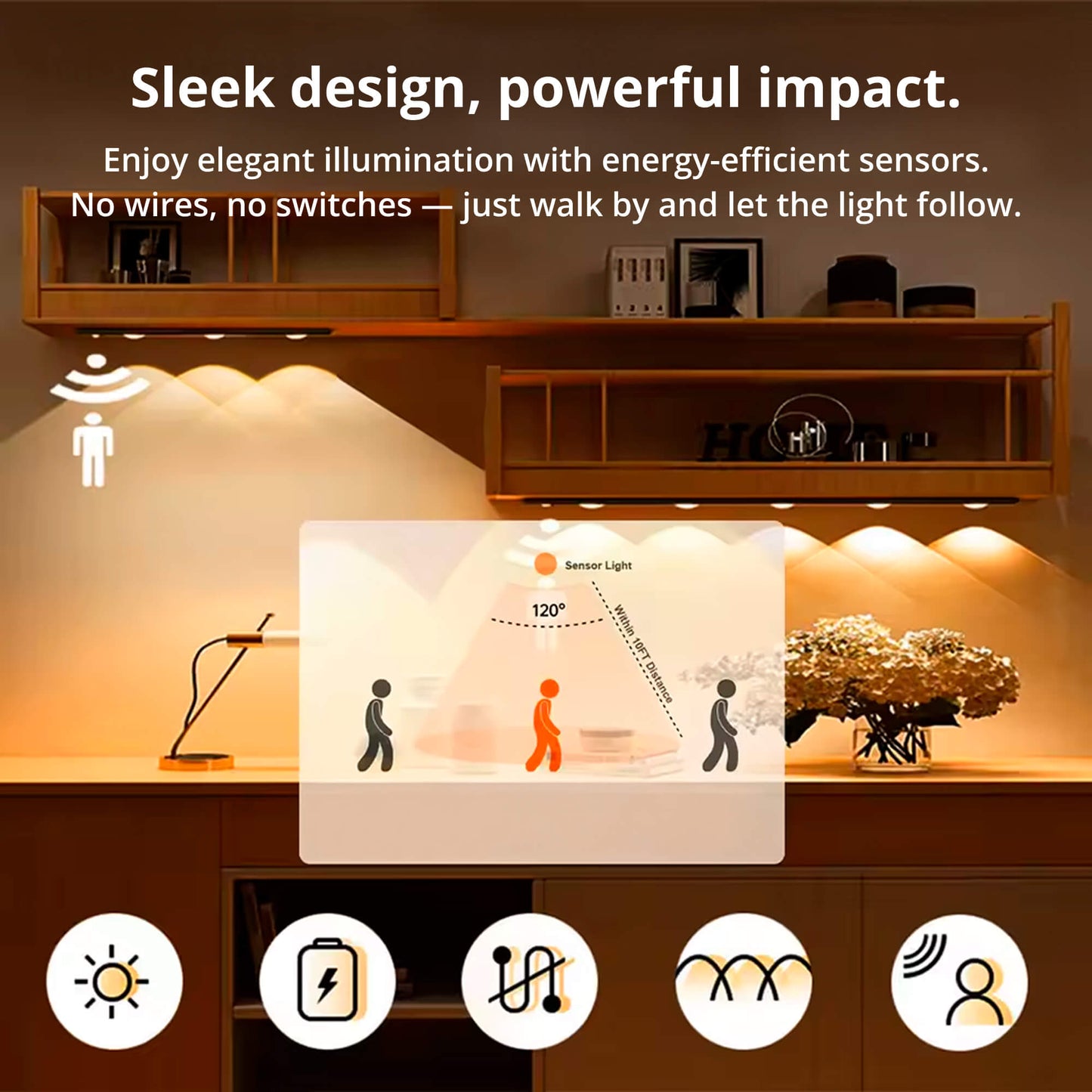 Magnetic Motion Sensor Light | Modern Silver Design, USB Rechargeable & Easy-to-Mount for Home Safety and Ambiance