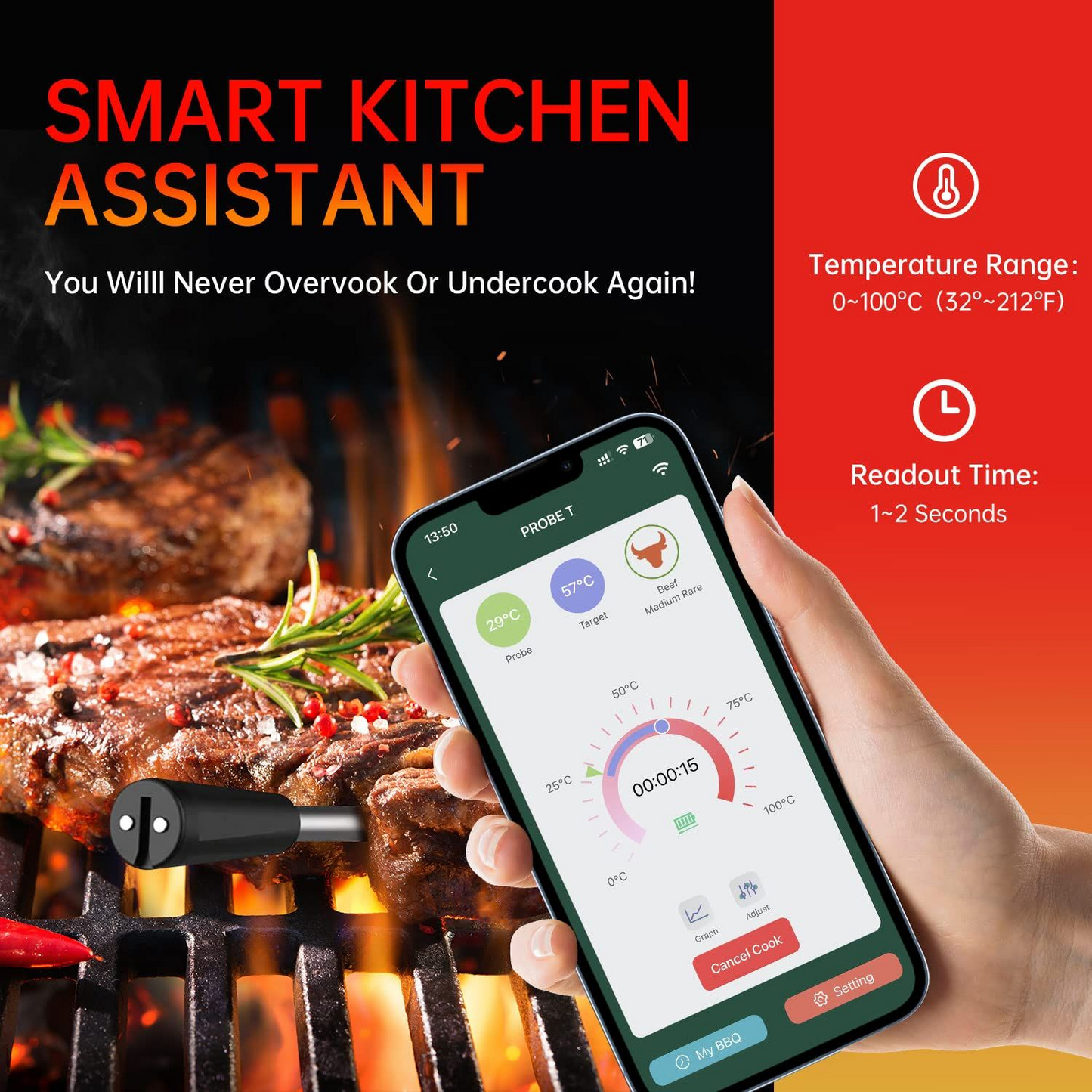 MeatIQ Digital Meat Thermometer with Wireless Probe – Perfect for Precise Cooking Temperatures Every Time