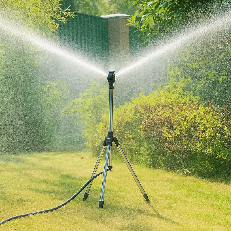 High-Pressure Rotating Tripod Sprinkler | 360° Coverage, Adjustable Height & Quick Setup for Garden Care and Summer Fun