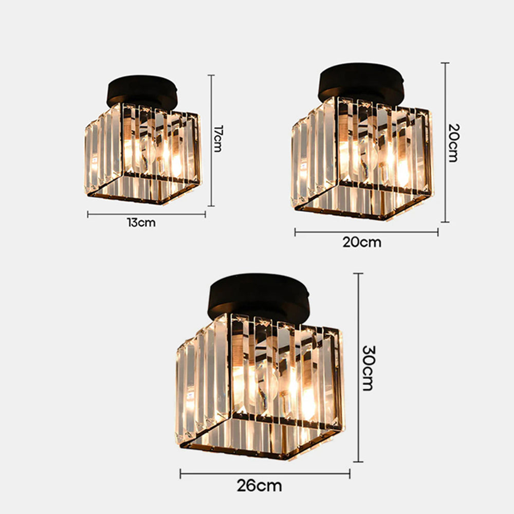 Modern 1-Light Flush Mount Ceiling Light | Black Brass Fixture with Crystal Shade for Hallway & Living Room