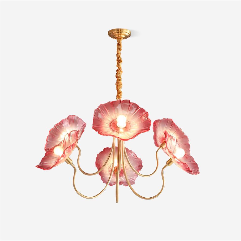 Murano Glass Flower Chandelier with Colorful Petals for Living Room, Dining Room & Entryway Lighting