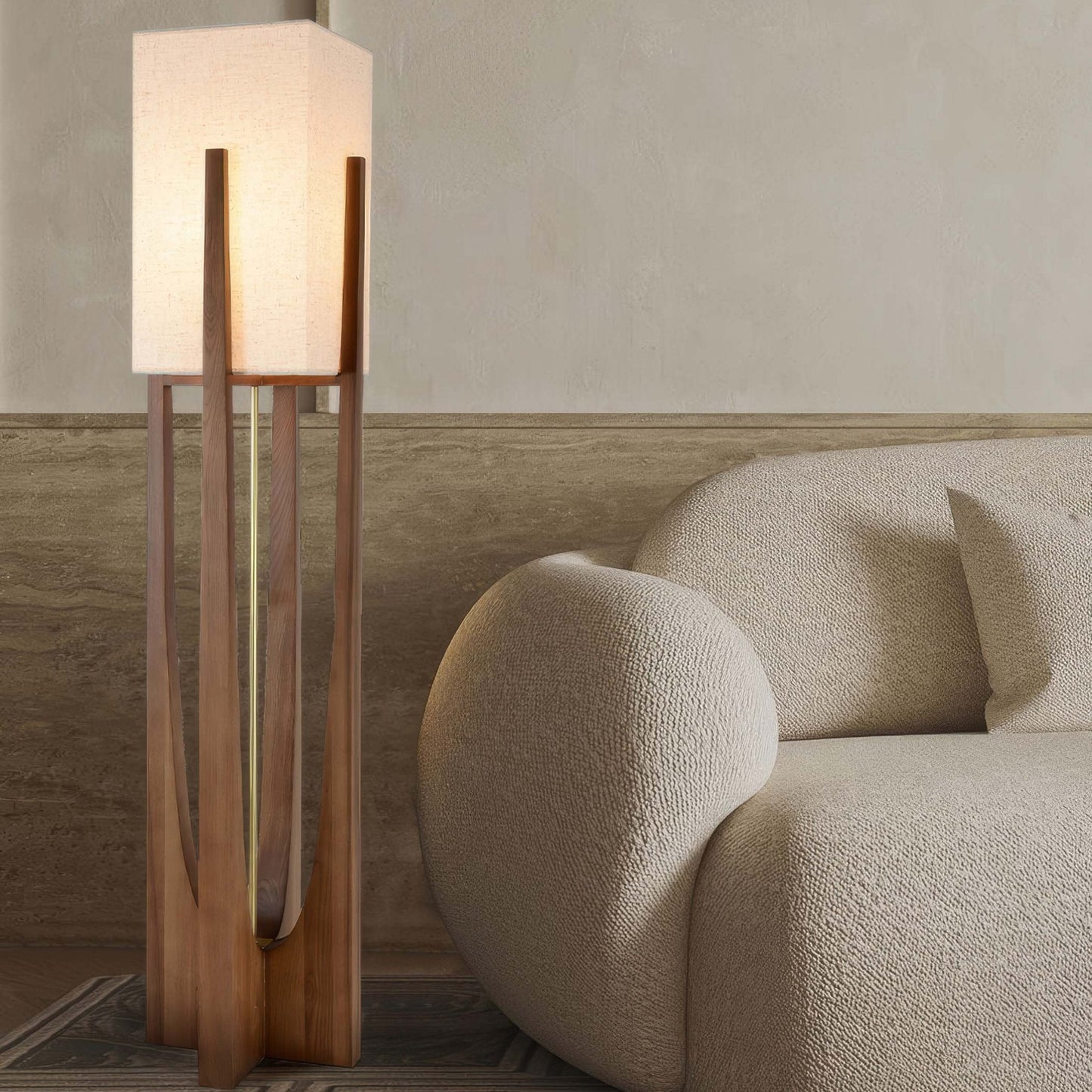 Japanese Style Walnut Floor Lamp - Solid Wood Design for Living Room & Bedroom Lighting