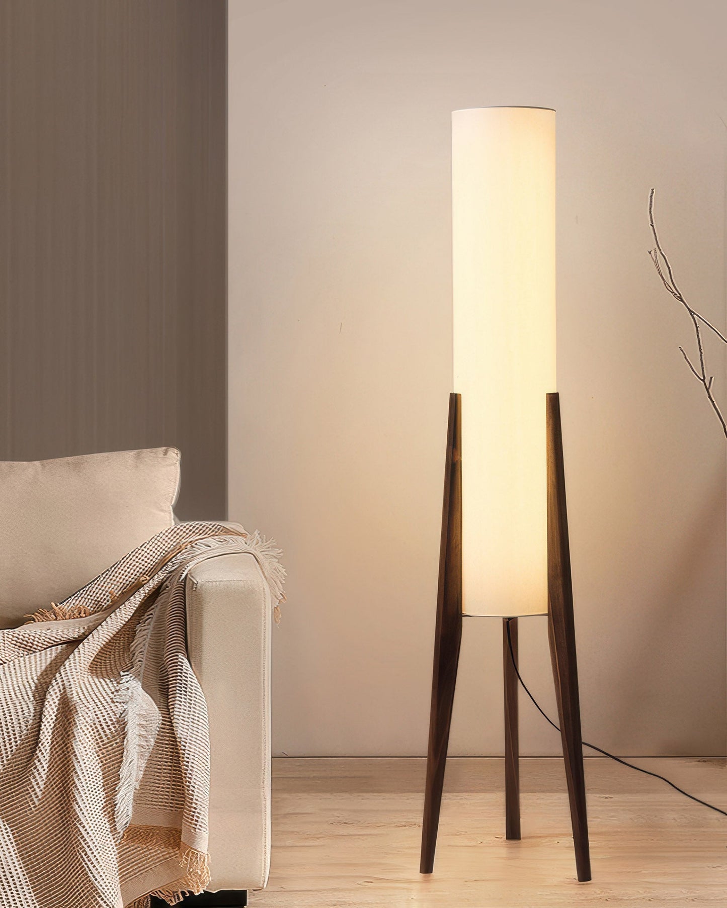 Solid Wood Walnut Floor Lamp - Modern Art Design for Living Room & Bedroom Lighting