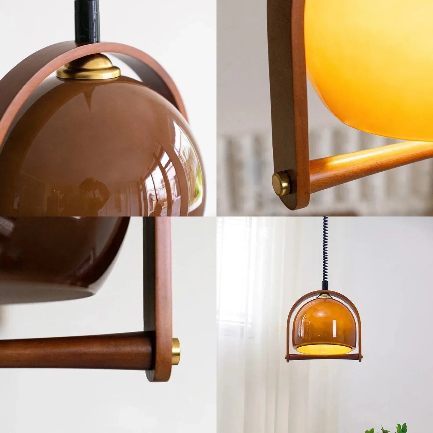 Bauhaus Wood Pendant Light Fixture - Vintage Style Hanging Lamp for Dining Room & Kitchen Decor