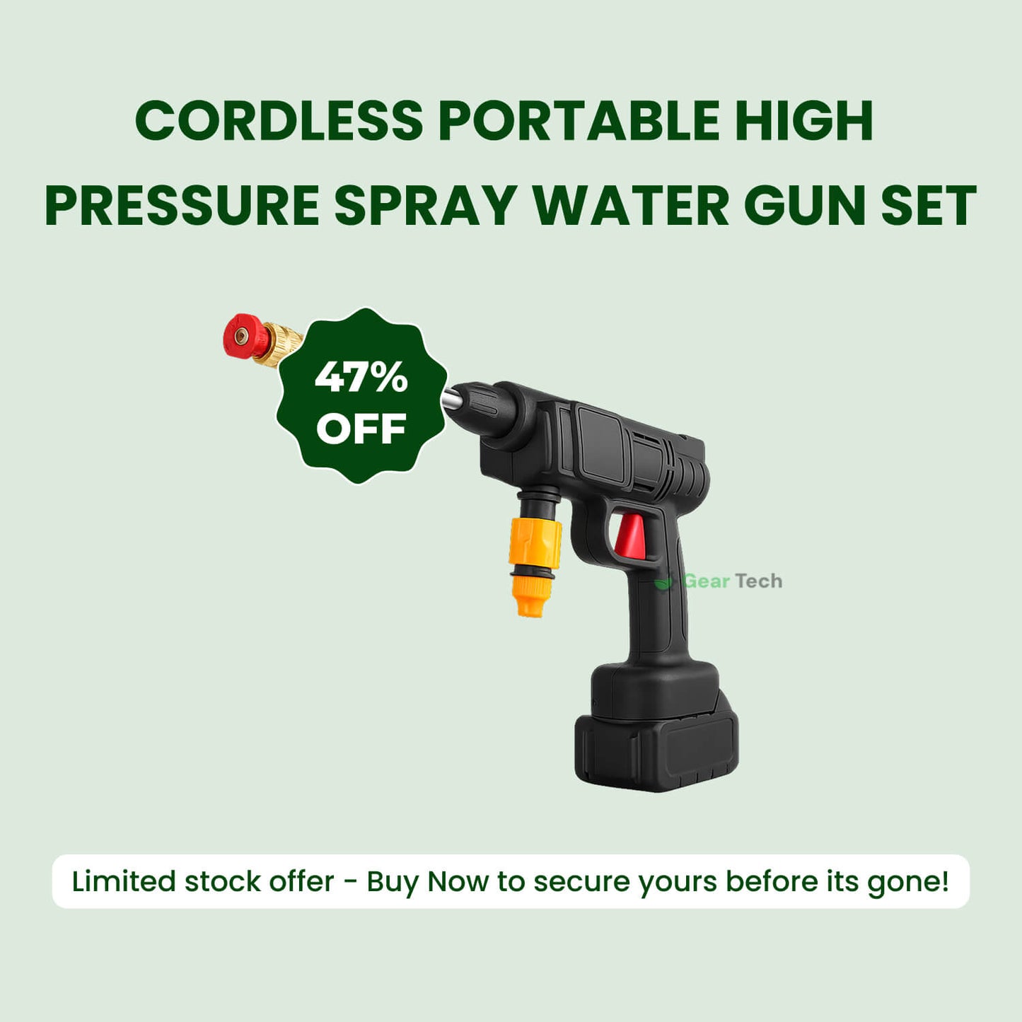Cordless Portable High Pressure Spray Water Gun Set | Ideal for Cleaning Cars, Patios & Garden Furniture