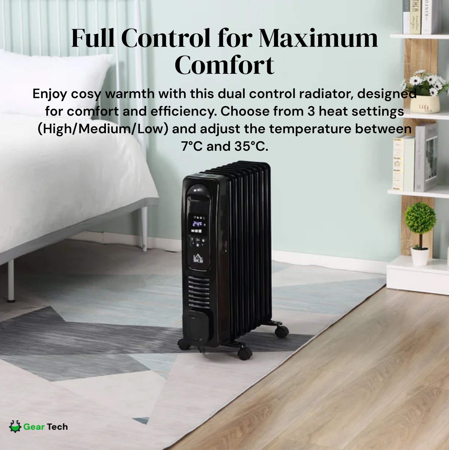 Oil Filled Radiator Heater – Portable Electric Room Heater Silent & Energy Efficient with Thermostat, Timer & Remote UK