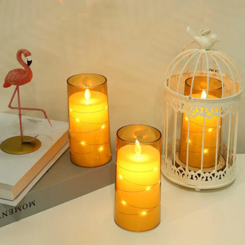 LED Ambient Candle Lights | Realistic Flame Aura, Customizable Brightness & Timer Settings for Home Decor and Events